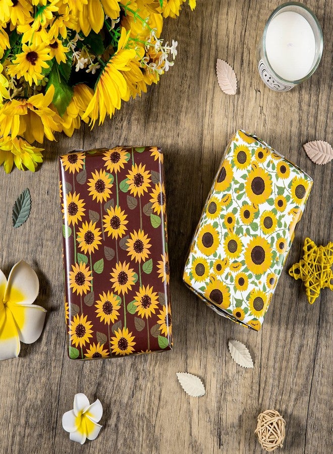 Whaline 12 Sheet Sunflower Wrapping Paper 4 Designs Summer Floral Wrapping Paper Plaids Stripe Sunflower Art Paper for Spring Summer Holiday Birthday Gift Wrap DIY Craft Decoration, 19.7 x 27.6 Inch - Image 5